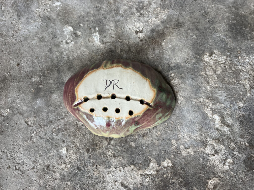 Red and green seashell soap dish