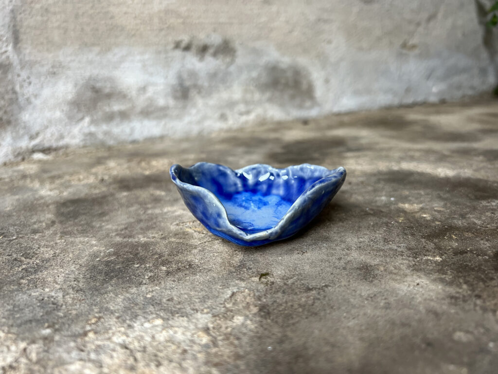 small glossy blue seashell bowl