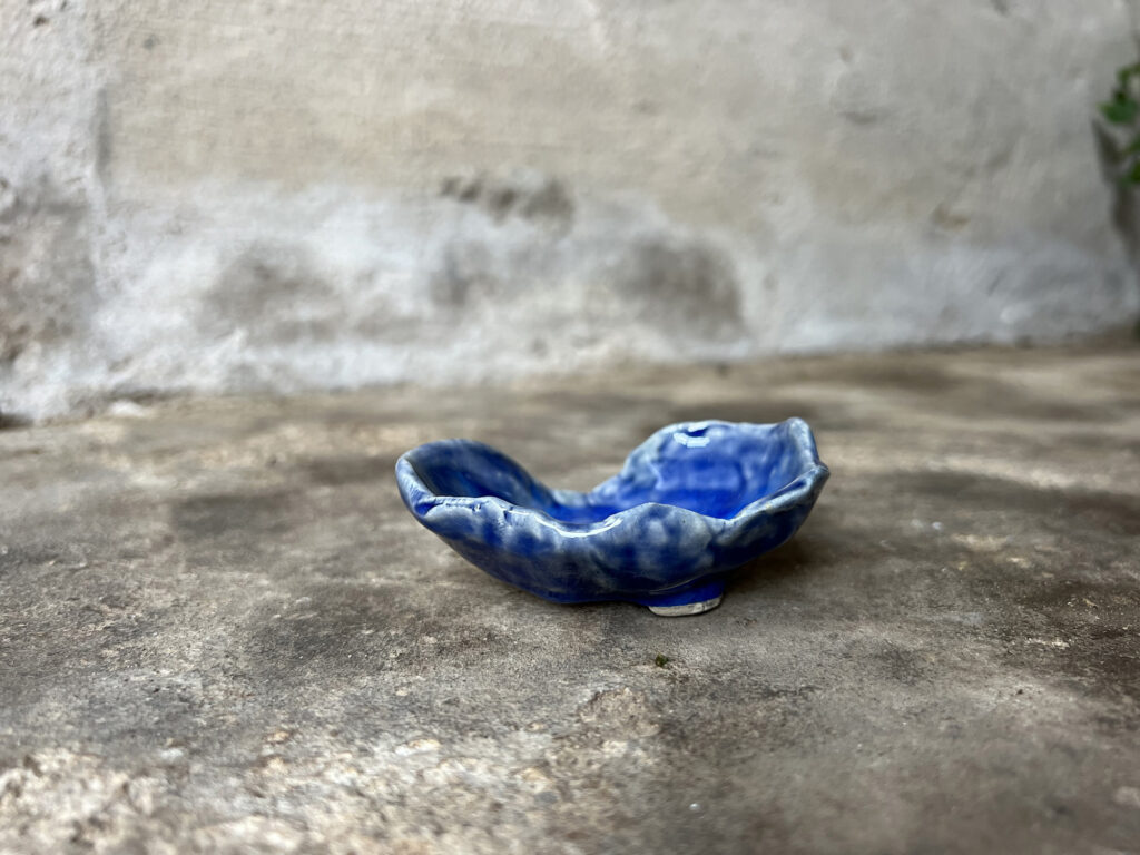 small glossy blue seashell bowl