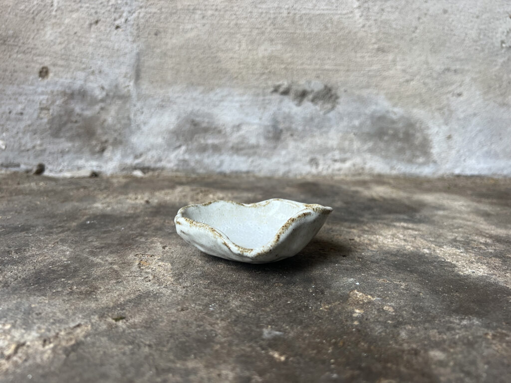 small glossy white & brown seashell bowl