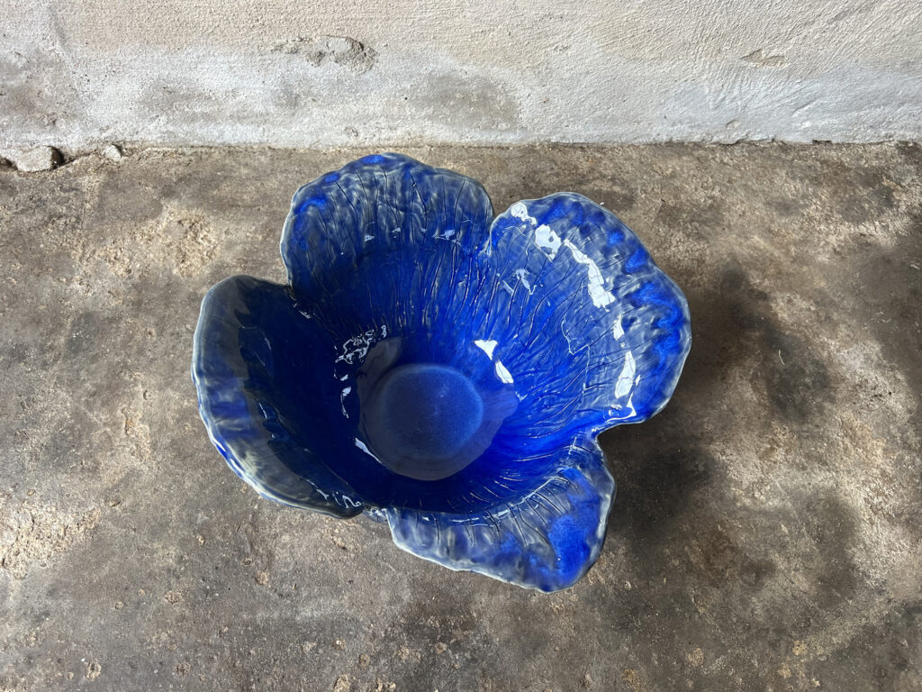 glossy blue flower bowl