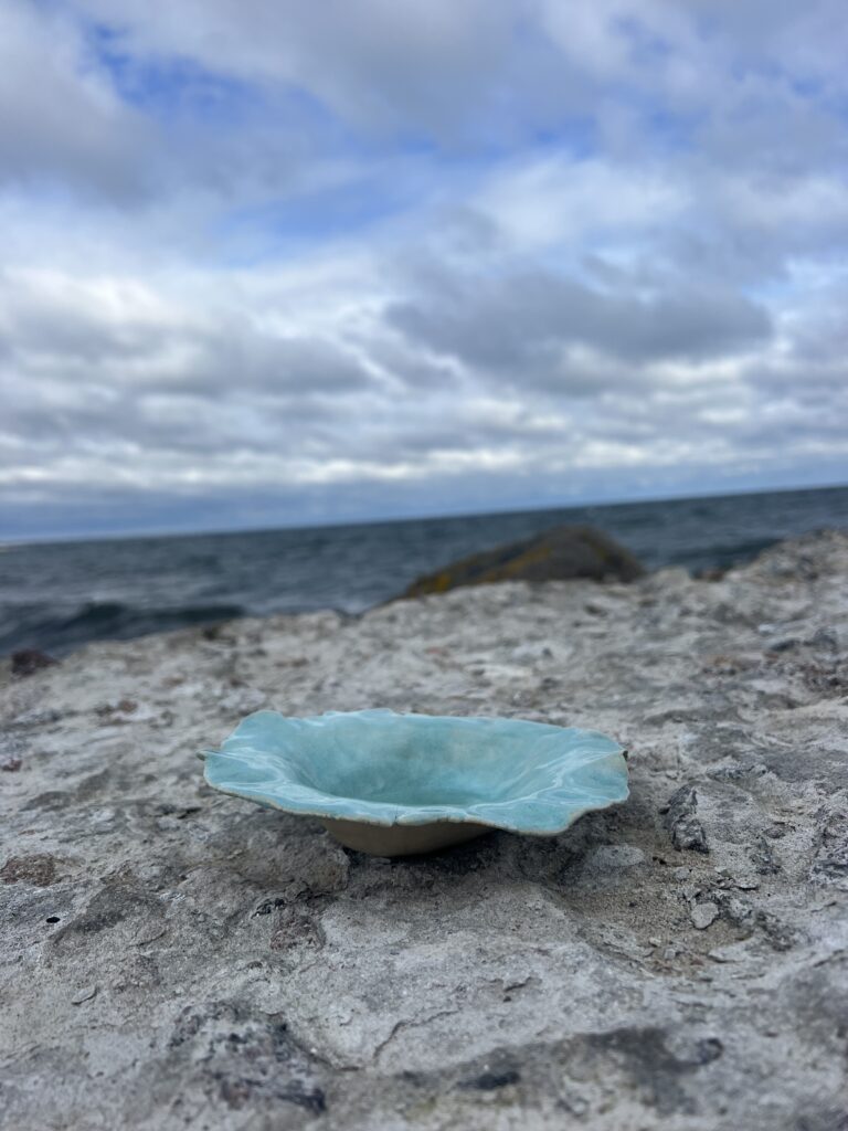 sheer handmade teal ceramics bowl