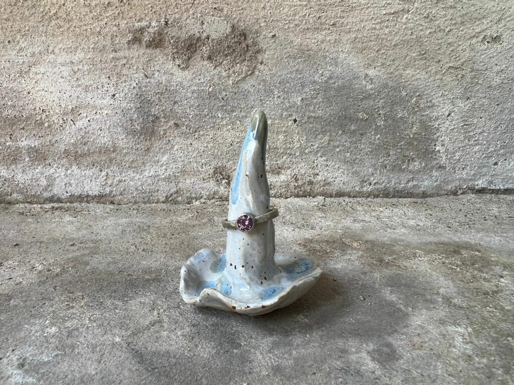 white and blue ring cone