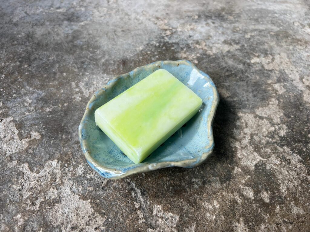 Teal coloured soap dish