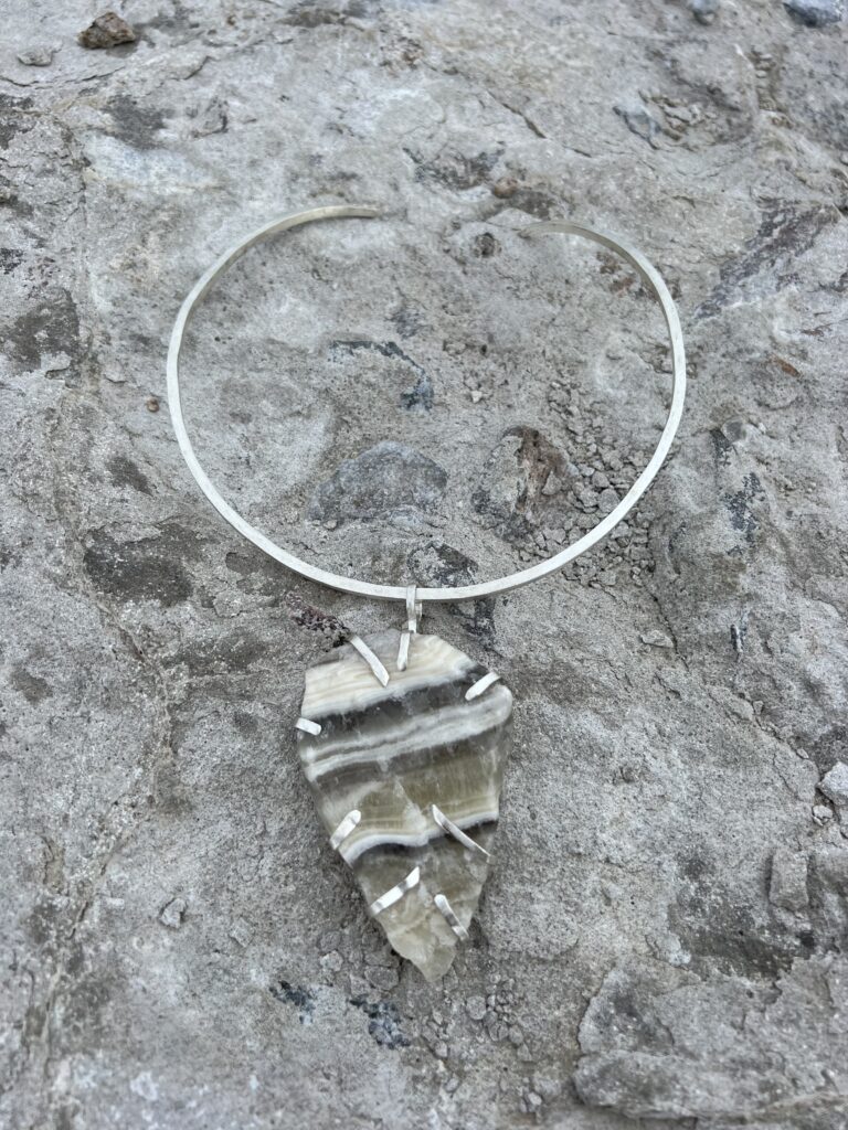 Zebra Calcite Silver Neck Ring