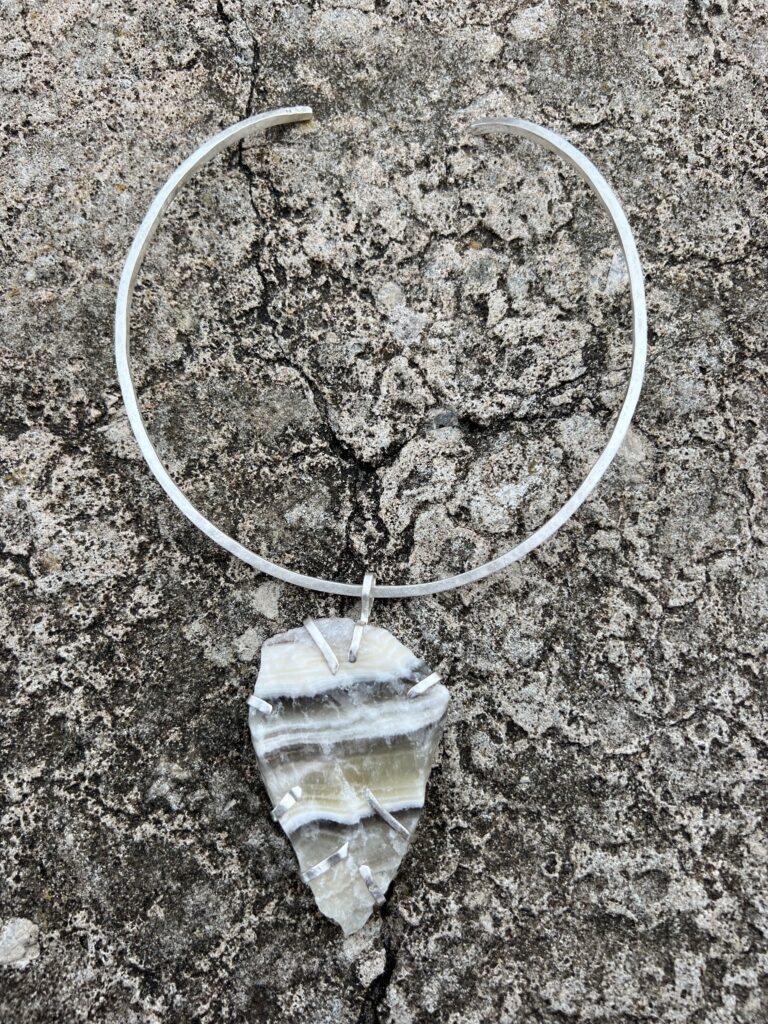 Zebra calcite silver choker necklace