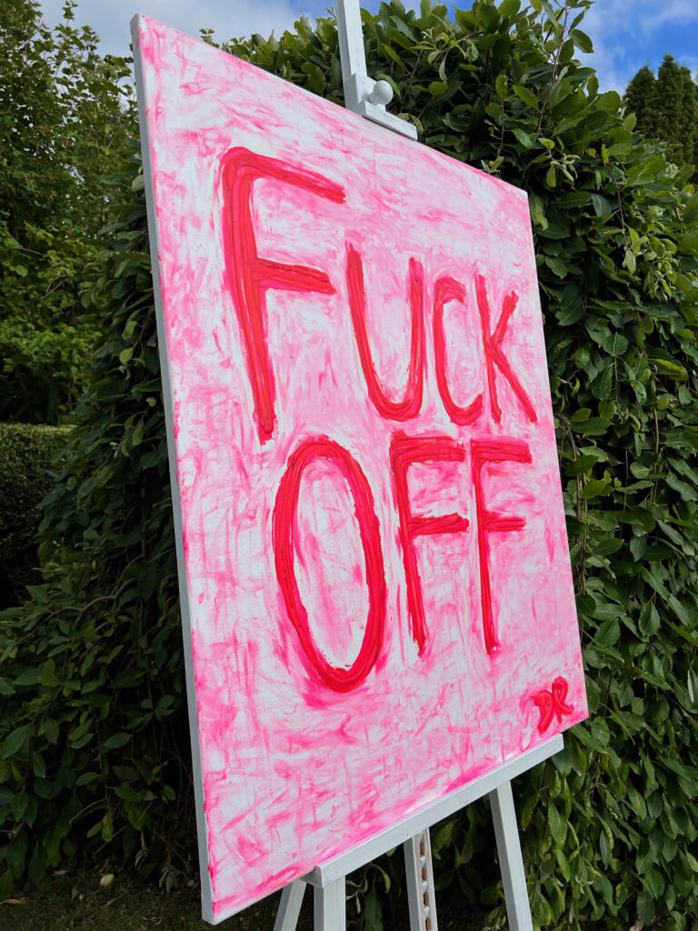 fuck off painting in pink