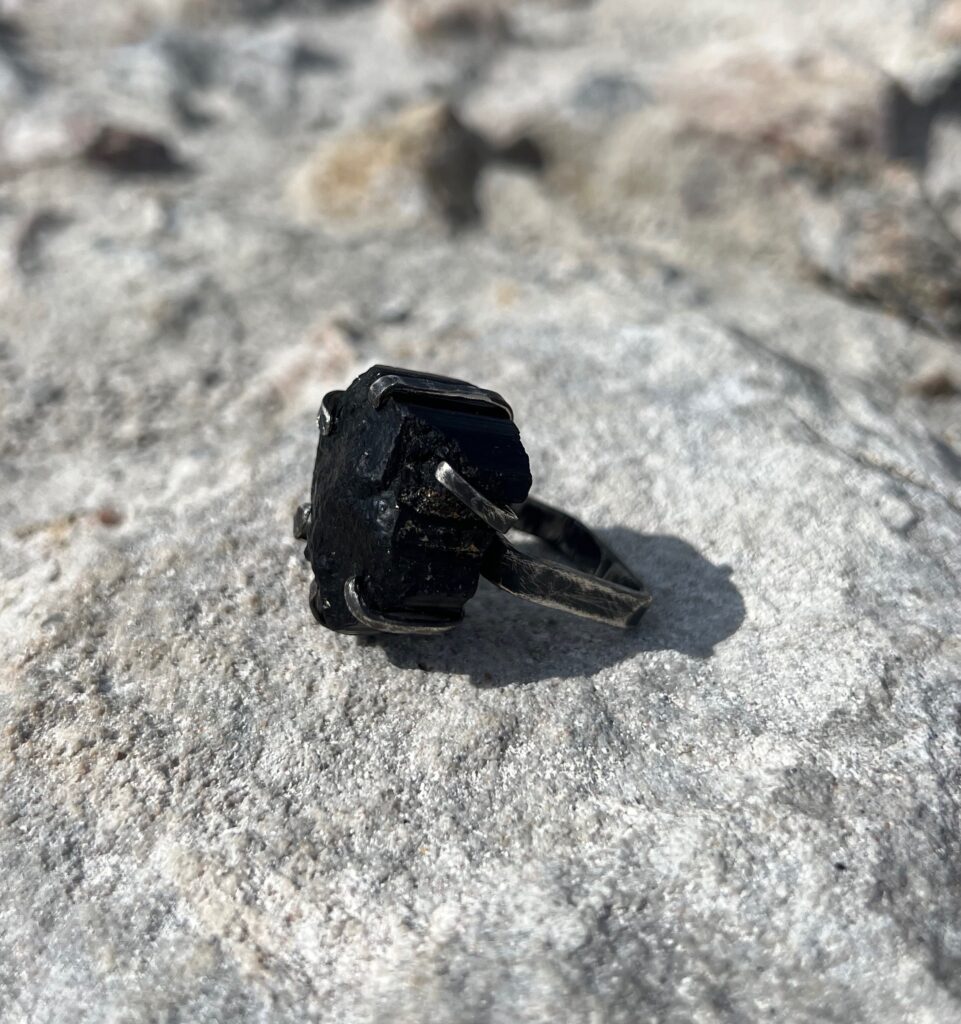 raw black tourmaline crystal ring